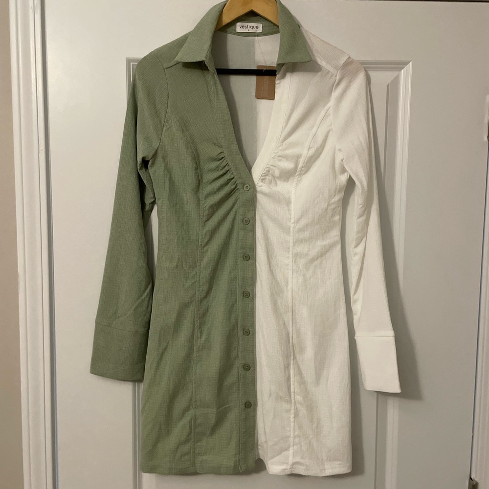 NWT Vestique Sharapova Two-Tone Gren and White Mini Dress - Picture 7 of 14